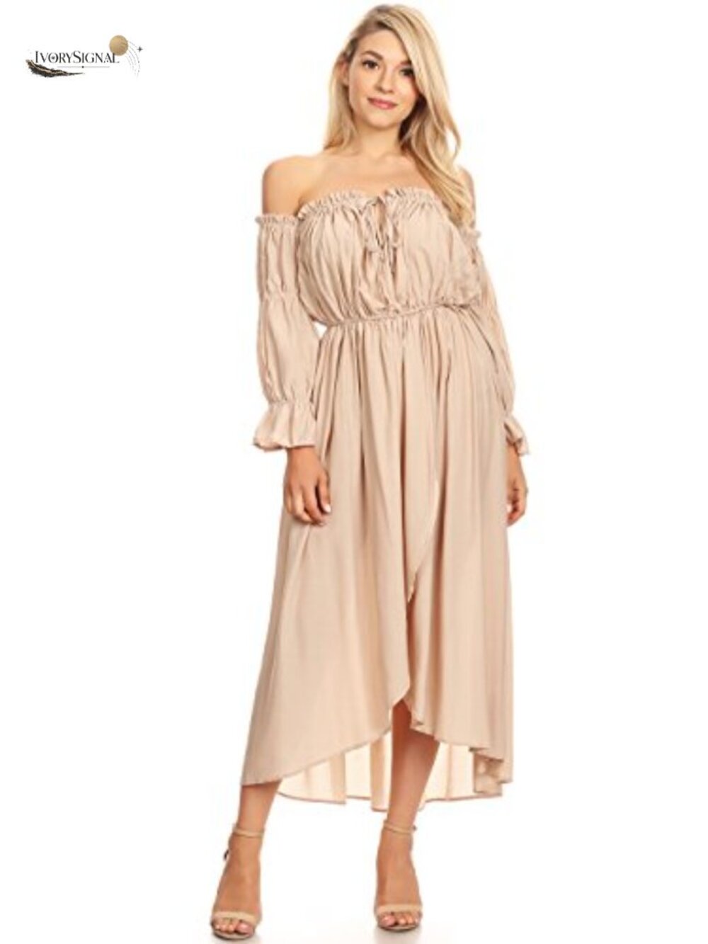 Boho Off Shoulder Peasant Dress High Low Maxi Renaissance Costume